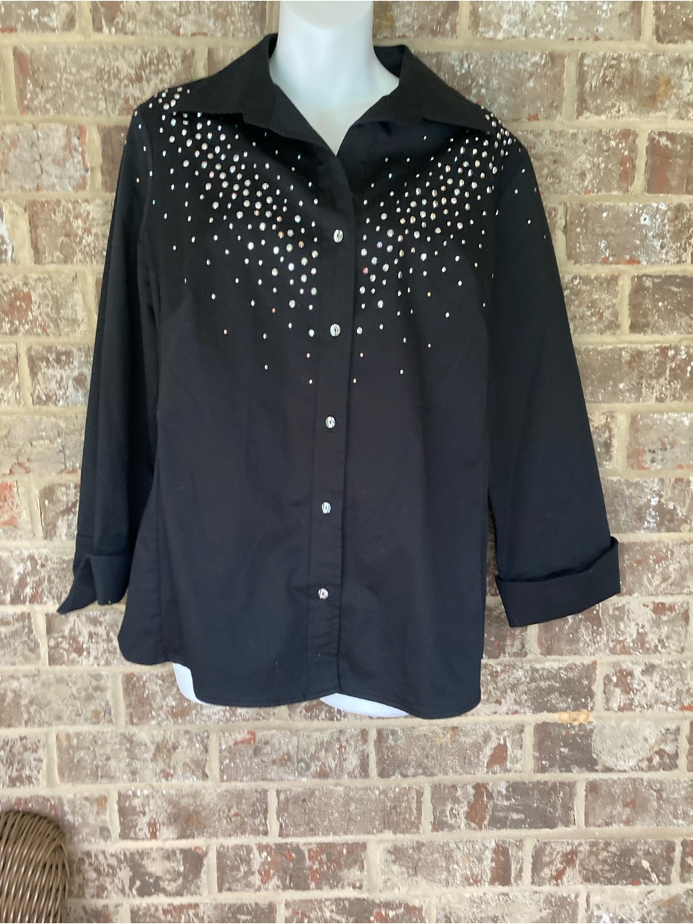 Christine Alexander Black Rodeo Blouse Rhinestone Embellished Shirt Size L